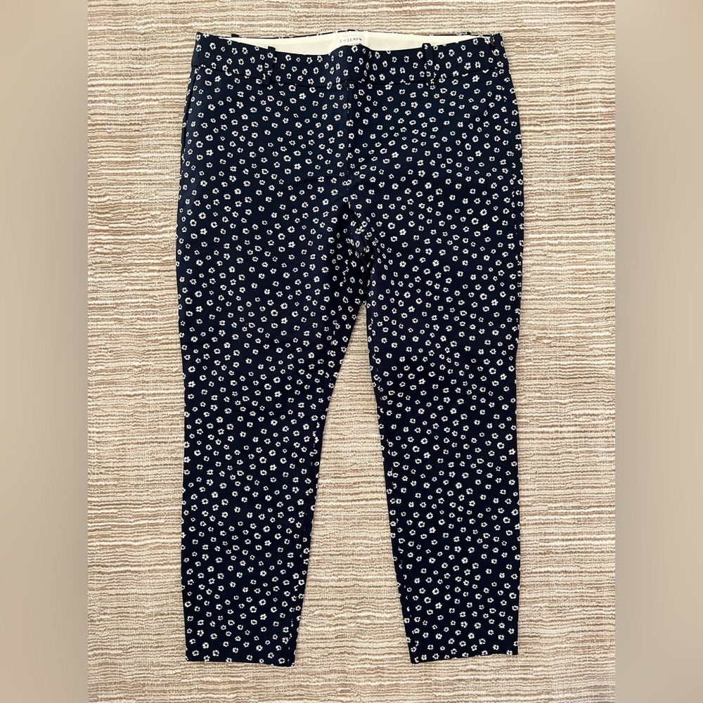 J. Crew Navy Blue Trousers with White Floral Print (NWT)